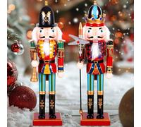 NEMMXUB 2 Pezzi Schiaccianoci di Natale, 30cm Schiaccianoci Natalizi Soldatino Tradizionale in Legno Fatto a Mano, Soldatini di Legno Decorazioni, Soldatini Decorazioni Ideali per Albero di Natale