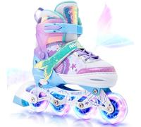 NEMONE Mermaid Pattini in linea regolabili per bambine e bambini | pattini per principianti dai 3 ai 12 anni, regolabili su 4 taglie, ruote luminose
