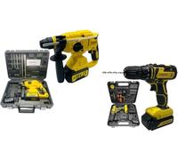 Nemura Set di 2 attrezzi da 20 V, trapano avvitatore e martello perforatore + 3 batterie + 2 valigette di stoccaggio + 2 caricabatterie, marchio francese specializzato in attrezzi da giardinaggio e