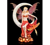 Nene Thomas Statuetta di elfo seduto sulla falce di luna, riceve visita da una fenice - Fire Moon | Figura fantasy, motivo