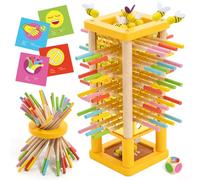 Nene Toys BEEFALL Gioco da Tavolo e di Società Bambini 3 Anni - Torre di Equilibrio in Legno FSC con Api, Bastoncini, Dado e Carte Azione - 4 in 1 (3 modalità + Rainbow Sticks) Montessori