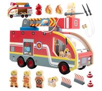 Nene Toys Camion dei Pompieri in Legno - Giocattolo Educativo Magnetico per Bambini 2+ Anni - Scala Girevole 360°, Tubi Magnetici, Idrante, Pompieri & Dalmata - Gioco Montessori FSC Regalo Perfetto