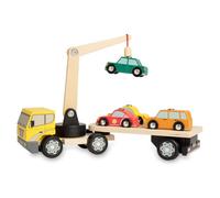 Nene Toys Camion Magnetico in Legno con 4 Auto e Rimorchio Staccabile - Giocattolo per Bambini 2+ Anni con Gru Interattiva - Gioco Educativo e Creativo - Macchinine e Veicoli Maschi Femmine 2 3 4 Anni