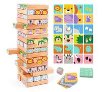 Nene Toys Gioco Costruzioni Legno con Blocchi - Gioco da Tavolo 4 in 1 con Blocchi di Legno, Carte e Dadi - Gioco Montessori Educativo Safari per Bambini dai 3 ai 9 Anni sugli Animali