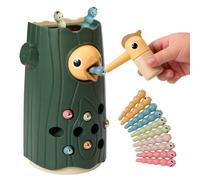 Nene Toys Gioco Magnetico del Picchio dai 2 Anni - Picchio Verde Bosco | Gioco Montessori per la Motricità Fine e il Gioco Simbolico - 10 Vermetti in Legno, 5 Colori e 2 Livelli di Difficoltà