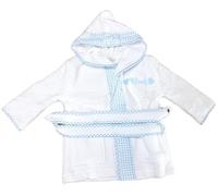 Nenel Accappatoio vichy personalizzato per bambini - Accappatoio vichy unisex con nome decorato - Accappatoio assorbente in spugna bianca per bambini/ragazze - Vichi (IT, Età, 2 anni, Celeste)