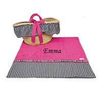 Nenel Borsa da Spiaggia in vimini Telo da spiaggia Personalizzato per bambini - Vichi (2 Pezzi, Nero/Fucsia)