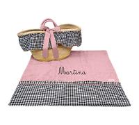 Nenel Borsa da Spiaggia in vimini Telo da spiaggia Personalizzato per bambini - Vichi (2 Pezzi, Nero/Rosa)
