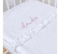 Nenel Completo da lenzuoli Personalizzati Ricamati con il nome dei bebè - Completo 3 Pezzi (Lenzuolo sotto + Lenzuolo + Federa per Cuscino) - Bambula - Bianco, Culla grande 70x140 cm