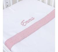 Nenel Completo da lenzuoli Personalizzati Ricamati con il nome dei bebè - Completo 3 Pezzi (Lenzuolo sotto + Lenzuolo + Federa per Cuscino) - Bambula Lunari - Rosa cipria, Culla grande 70x140 cm