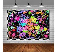 Neno Glow in the Dark Compleanno Festa Fotografia Fondali Graffiti Colorati Splash Paint Slime Happy Birthday Theme Black Light Sleppover Party Decorazioni per Bambini Compleanno Forniture di