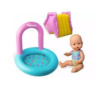 Nenuco Festa in Piscina, Bambole Bambino 35 cm con la sua propria piscina gonfiabile con scivolo, corpo duro con costume da bagno stampato, riempie la piscina d'acqua e scivola al Bambola, famosa