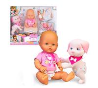 Nenuco & Petuco, Bambola 35 cm, con cucciolo Petuco, con accessori per entrambi: pannolino, ciuccio e biberon, per bambine/I +3 Anni, Famosa (NFNA6000)