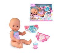 Nenuco Popò, bambola da 35 cm con corpo rigido, include biberon e 2 pannolini lavabili, pannolino giorno e notte, beve fa pipì e popò, +2 anni, Famosa (NFNB3000)