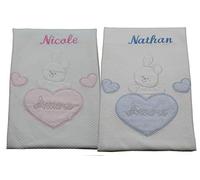 NEO MAMMA L'INIZIO DI UN AMORE CHE NON HA FINE. Coperta per Culla o Passeggino in Cotone Con Nome e Disegno Ricamato Personalizzato Neonato misure Lunghezza 92 cm x Altezza 75 cm (rosa)
