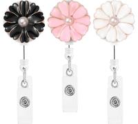 NEO+ Porta badge retrattile con clip a coccodrillo, cavo retrattile da 64,8 cm, bobina per badge d'identità con perla, confezione da 3 (multipli)