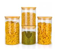 Neo Set di barattoli in vetro borosilicato trasparente con coperchio ermetico in bambù, set di contenitori per alimenti da cucina (4 pezzi)