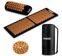 Neo-Sport - Tappetino per agopressione con cuscino e borsa per il trasporto, set da 125 x 46 cm, rivestimento rimovibile in cotone, tappetino a punte per massaggio di tutto il corpo, agopuntura, nero
