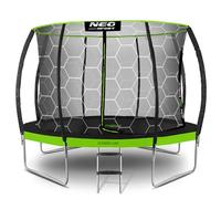 Neo-Sport Trampolino da giardino per bambini, rete di sicurezza interna, aste imbottite, resistente alle intemperie, antiruggine, portata fino a 150 kg, verde, nero, 374 cm