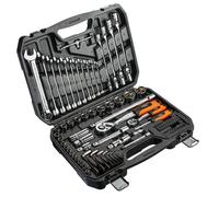 NEO TOOLS Cassetta degli attrezzi riempita 77 pezzi, set di chiavi a bussola 1/4" e 1/2", acciaio speciale al cromo vanadio, riceve chiavi, estensione, giunto a piega, cricchetto, set di punte
