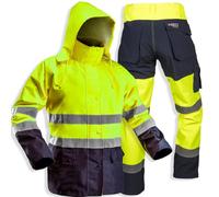 NEO TOOLS Giacca da lavoro impermeabile da uomo con strisce riflettenti di sicurezza gialla o set con pantaloni impermeabili, taglia S(48)-3XL(60) Giacca da lavoro in tessuto Oxford 300D resistente, M