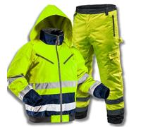 NEO TOOLS Giacca impermeabile da lavoro isolata o set con pantaloni impermeabili da uomo, taglia S-3XL, molto calda, in tessuto Oxford 300D resistente, GIALLO SET CON PANT, L