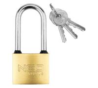 NEO TOOLS Lucchetto professionale con manico lungo, ghisa e rame, alta sicurezza, resistente alle intemperie grazie alle guarnizioni, robusto per interni ed esterni, 3 chiavi