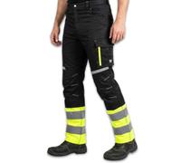 NEO TOOLS Pantaloni ad alta visibilità, colore nero e giallo, alta visibilità (classe 1), resistente tessuto twill, tasche per ginocchiere e tasche multifunzione, per cantiere, strada e magazzino