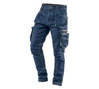 NEO TOOLS Pantaloni da lavoro da uomo in denim, 8 tasche, taglie XS-XXXL, cuciture rinforzate, ginocchia profilate, tessuto misto 98% cotone, 2% elastan 410 g/m2, tasche multifunzione, effetto cargo