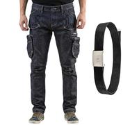 NEO TOOLS Pantaloni da lavoro in denim, da uomo con cintura, resistenti e universali, con tasche multiple, jeans da lavoro stretch, blu navy, 54