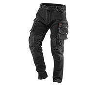 NEO TOOLS Pantaloni da lavoro in denim, neri, taglie XS-3XL; cotone + elastan; ginocchia rinforzate; tasche multifunzionali; stoccaggio utensili; ventilazione; CE, Nero , XXXL