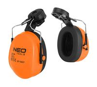 NEO TOOLS Paraorecchie per casco, SNR 29 dB, superficie morbida, paraorecchie regolabile in altezza, braccia girevoli e orientabili, Colore: arancione., Taglia unica