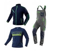 NEO TOOLS Salopette da lavoro da uomo, 100% cotone, 210 g/m2, Ripstop, taglie XS-3XL, ginocchia rinforzate con cordura, elastico in vita e bretelle, elementi riflettenti, grigio blu, XL