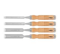 NEO TOOLS Scalpello per legno, larghezza lama 25 mm, lama in acciaio CrV, manico in legno, rinforzo, anelli in metallo sui manici, affilabile, larghezza delle lame: 6, 12, 18, 24 mm