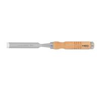 NEO TOOLS Scalpello per legno, scalpello, larghezza lama 10-38 mm, lama in acciaio CrV, manico in legno per comfort, rinforzo d'impatto, anelli in metallo sui manici, affilabile (18 mm)