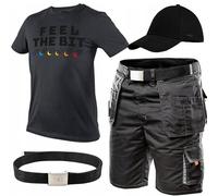 NEO TOOLS Set da uomo - Pantaloni corti da lavoro con maglietta e berretto da baseball, taglia M-XXL, colore nero, pantaloni da lavoro corti - con tripla cucitura rinforzata, pantaloni da lavoro e