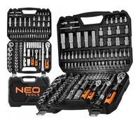 NEO TOOLS Set di 110 chiavi a bussola universali 1/2" e 1/4" in robusto acciaio al cromo vanadio con dentatura fine a 72 denti, inclusi inserti Torx, dadi esagonali
