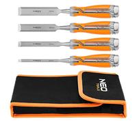 NEO TOOLS Set di 4 scalpelli da 6/12/18/24 mm, con manico bicomponente, custodia inclusa, set di attrezzi versatile, per artigiani, intagliatori di legno e hobbisti