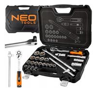 NEO TOOLS Set di chiavi a bussola 1/2" (25 pezzi) - Cassetta degli attrezzi con cricchetto a 72 denti, 18 bussole esagonali, prolunghe e noci per candele - Set di chiavi a bussola