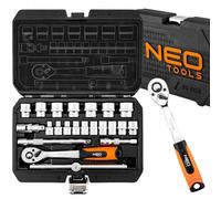 NEO TOOLS Set di chiavi a bussola universale, 22 pezzi, con cricchetto da 3/8", inserti esagonali da 6 a 22 mm, estensioni con impugnatura a T e giunto per officina, garage e riparazioni CrV in