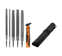 NEO TOOLS Set di supporto professionale per lima, 5 + 1, sistema universale con attacco rapido, impugnatura ergonomica 2K, per lavorazione di bordi e superfici, con 5 lime e borsa