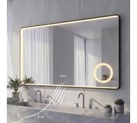 NeoArt Specchio Bagno LED con Bluetooth e Cornice in Alluminio | Specchio Argento HD da 5mm, Specchio da Parete con Interruttore Touch, 3 Colori di Luce Dimmerabile, Anti-Appannamento