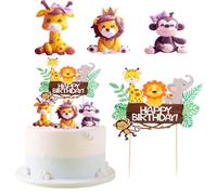 Neodtx Decorazione per torta per il 1° compleanno Cake Topper Happy Birthday Cake Decoration Animals Lions Decorazione per torta Bals Forest Safari 1 bambino bambina