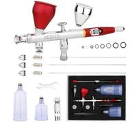 NEOECO Aerografo SJ83, ugello autocentrante plug-in, set di ugelli da 0,2, 0,3 e 0,5 mm e tazza da 1/3 oz, aerografo a doppia azione con tazze di ricambio da 1/3 once, 2/3 oz, 4/3 oz (rosso)