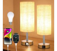 Neoglint Abat Jour da Comodino Coppia, Lampada Touch da Comodino Dimmerabile con 4 Porte di Ricarica USB,Paralume in Tessuto Bianco, Attacco E27, Include 2 Lampadine Bianco Caldo (3000K)