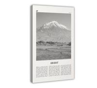 NEOHI Ararat - Stampa artistica da parete su tela, motivo: mappa della città della Turchia, in bianco e nero, per camera da letto e ufficio, 40 x 60 cm