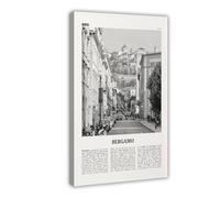 NEOHI Bergamo - Stampa su tela con mappa della città di Bèrghem, Italia, Lombardia, panorama della città, stampa artistica da parete moderna per soggiorno e camera da letto, 50 x 75 cm