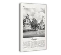 NEOHI Córdoba - Stampa artistica da parete moderna su tela, motivo: mappa della città dell'Argentina, in bianco e nero, decorazione per soggiorno e camera da letto, 40 x 60 cm
