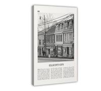 NEOHI Ellicott City - Stampa artistica da parete con mappa della città in bianco e nero, Maryland, USA, decorazione artistica da parete, per casa, bar, ristorante, garage, caffetteria, idea regalo, 50