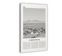 NEOHI Fuerteventura - Stampa artistica da parete in bianco e nero, con mappa della città in stile retrò, motivo: Spagna, España, Europa, stile retrò, decorazione da parete, per soggiorno e camera da